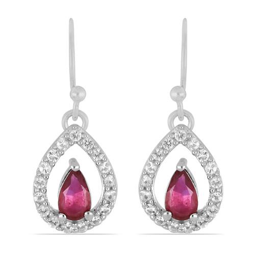 BUY NATURAL GLASS FILLED RUBY GEMSTONE CLASSIC EARRINGS IN 925 SILVER